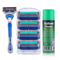 5层剃须刀片男手动剃须刀通用老式吉利刮胡刀手动刀头 1刀架+4刀头+200ml泡沫