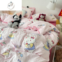 舒适主义ins少女心卡通猫咪双层纱床上四件套简约水洗棉床单被套学生3件套