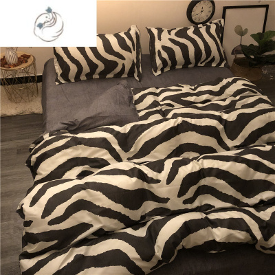 舒适主义北欧简约黑色豹纹斑马纹四件套床上用品1.5m1.8米被套床单耐脏ins