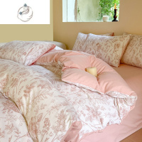 舒适主义A类水洗棉麻四件套公主风床上用品双层纱被套碎花床单4三件套1172