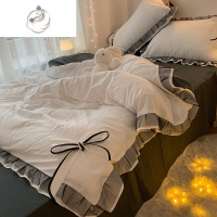 舒适主义ins白色公主风花边被套四件套纯色床单床笠单人学生宿舍床三件套3