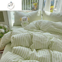 舒适主义小红书同款奶油风清新绿泡泡纱水洗棉床单四件套被套宿舍三件套