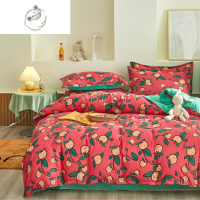 舒适主义可爱小橘子四件套田园风少女心床上用品红色被套ab面绿色床单日系