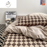 舒适主义小众ins复古被套混搭奶杏色水洗棉四件套床品简约床单床笠三件套