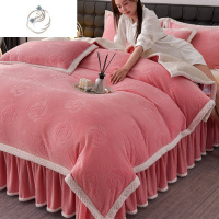 舒适主义轻奢加厚雕花牛奶绒床上四件套冬季珊瑚法兰绒床裙床单加绒被套