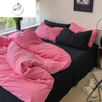 舒适主义超仙的黑粉混搭水洗棉四件套 1.5/1.8m床单被套ins风纯色