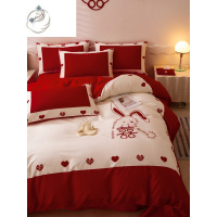 舒适主义时尚婚庆四件套结婚大红色被套床单喜庆婚嫁婚房床上用品