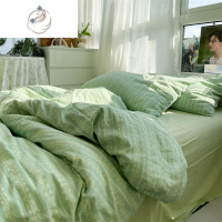 舒适主义软糯奶油绿~色织水洗棉四件套ins撞色床单1.51.8床上用品