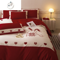 舒适主义高级感结婚四件套新婚房嫁礼床上用品简约红色喜被婚庆爱心公主风