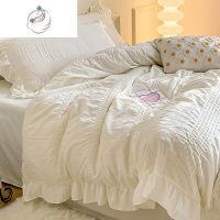 舒适主义ins公主风泡泡纱床上四件套仙女床品奶油色荷叶边被套床单三件套4