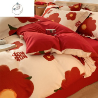 舒适主义新婚水洗棉床上四件套结婚磨毛床品婚庆喜被套婚嫁大红色床单床笠