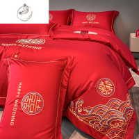 舒适主义新婚水洗棉床上四件套结婚磨毛床品婚庆喜被套婚嫁大红色床单床笠