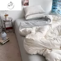 舒适主义简简单单白色双拼针织棉四件套 超软裸睡天竺棉被套床单床笠