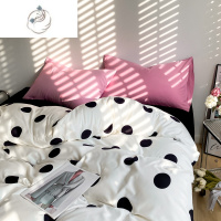 舒适主义韩式少女心粉色波点被套四件套水洗棉床笠床单学生宿舍三件套床品