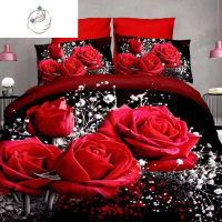 舒适主义蓝色玫瑰花四件套斜纹文艺个性酒店1.8米2.0双人被套床单床上用品