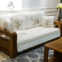 舒适主义新中式沙发垫套四季通用实木罩巾三人米白色123组合刺绣坐垫