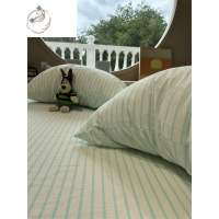 舒适主义韩系奶油蓝条纹床笠床单单件保护套1.35m1.8米宿舍床罩少女心