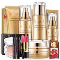 正品蜗牛原液面部护肤品套装巨补水锁水保湿淡斑抗皱化妆品女 五件套+新手化妆套装+送眼线笔