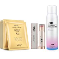 补水保湿蚕丝收缩毛孔提亮肤色超薄面膜贴 30片装+口红+防晒喷雾