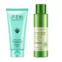 自然芦荟胶洗面奶清洁毛孔控油祛痘补水男女学生 芦荟洗面奶+芦荟精华乳