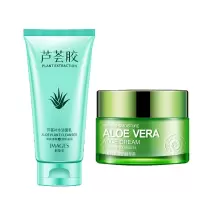自然芦荟胶洗面奶清洁毛孔控油祛痘补水男女学生 芦荟洗面奶+芦荟精华霜