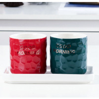 刷牙杯北欧风格个性创意陶瓷情侣漱口杯一对套装牙缸家用牙刷杯子|蜂巢红绿GDMorning漱口杯2个装送瓷托