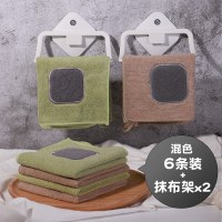 厨房毛巾抹布吸水不掉毛不粘油易清洗家用家务清洁用品去油洗碗布|:混色6条+抹布架2个