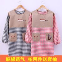 韩版可爱围裙女长袖有袖棉质罩衣成人厨房反穿做饭衣服防污工作服