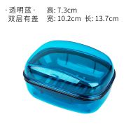 日式大号肥皂盒 带盖家用创意沥水皂盒 卫生间北欧双层洗衣香皂盒|蓝色带盖(2只特惠装)