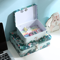 铁艺带锁收纳盒储物盒铁盒密码铁盒子长方形有盖复古桌面整理手帐