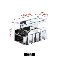 牙刷置物架免打孔卫生间不锈钢放置架吸壁式牙杯架壁挂电动牙刷架|免打孔[免钉胶送螺丝] [二杯牙刷置物架]黑色