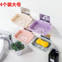 墙壁粘胶玻璃挂钩门后厨房浴室防水创意可爱卡通无痕挂钩强力粘钩|4个装笑脸肥皂盒(带可拆卸粘贴