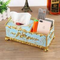 欧式家用抽纸盒客厅茶几多功能遥控器收纳盒创意分格收纳纸巾盒|大号金兰[升级多功能款]