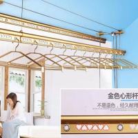 杆式家用晾衣杆手摇升降晾衣架自动晾晒架室内阳台双杆式三晒衣架|土豪金不 加筋加厚3杆1.2米送12个衣架