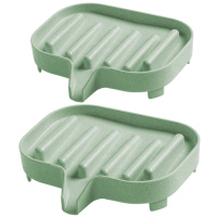 两个肥皂盒卫生间浴缸便携创意个性双格沥水香皂架子浴室旅行皂托|绿色两个装