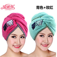 干发巾不干发帽头发加厚掉毛可爱速干帽女包成人吸水毛巾擦头发|[卡通黑白猫]青色+玫红2个装