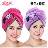 干发巾不干发帽头发加厚掉毛可爱速干帽女包成人吸水毛巾擦头发|[卡通黑白猫]玫红+紫色