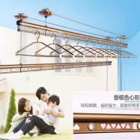 杆式家用晾衣杆手摇升降晾衣架自动晾晒架室内阳台双杆式三晒衣架|百搭香槟不 升级奔驰加筋双杆1.2米带12个衣架