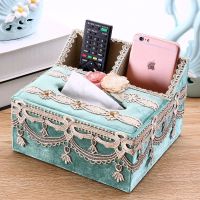 多功能布艺纸巾盒收纳盒客厅遥控器抽纸盒纸抽盒抽纸收纳一体盒|美依尼绿色三格