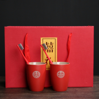 婚庆定制陶瓷情侣漱口杯一对套装创意牙刷杯子牙缸结婚红色洗漱杯|双囍小款一对+礼盒