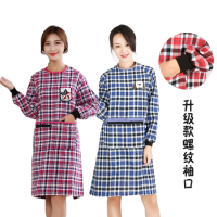 韩版时尚长袖围裙反穿成人罩衣可爱棉质带袖女厨房做饭家用工作服