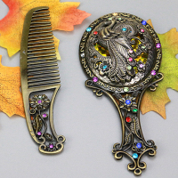 镜子套装古铜镂空生日礼物复古风手柄化妆便携小镜子