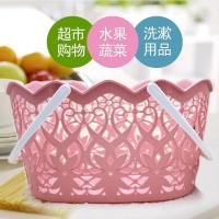塑料篮子购物篮洗澡蓝沐浴篮手提篮收纳筐子大号篮子花型镂空篮