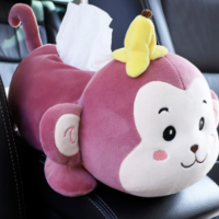 创意车载扶手箱纸巾盒卡通可爱车内多功能椅背挂式纸巾抽汽车用品|香蕉猴-豆沙色(送纸巾)