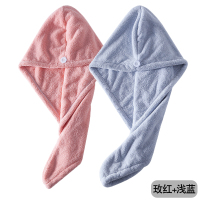 洗头毛巾女吸水速干双层加厚包头巾简约纯色干发帽干发帽可爱|玫红+浅蓝(单层)