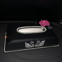汽车内饰车载纸巾盒镶钻女可爱创意车用车内装饰座式抽纸盒纸巾套|纸巾盒[双天鹅红玫瑰]+垫