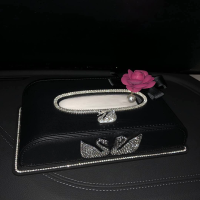 汽车内饰车载纸巾盒镶钻女可爱创意车用车内装饰座式抽纸盒纸巾套|纸巾盒[三天鹅红玫瑰]+垫