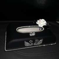 汽车内饰车载纸巾盒镶钻女可爱创意车用车内装饰座式抽纸盒纸巾套|纸巾盒[三天鹅白玫瑰]+垫