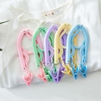 塑料衣挂旅行衣架出差户外旅行衣挂防滑旅行衣架多功能便携可折叠|多彩折叠衣架(混色带夹子款-5只装)