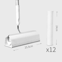 粘毛器滚筒长柄滚刷大号加长家用床上可撕式替换纸沾粘毛神器猫毛|24CM长柄粘毛器+12卷替换装共780撕